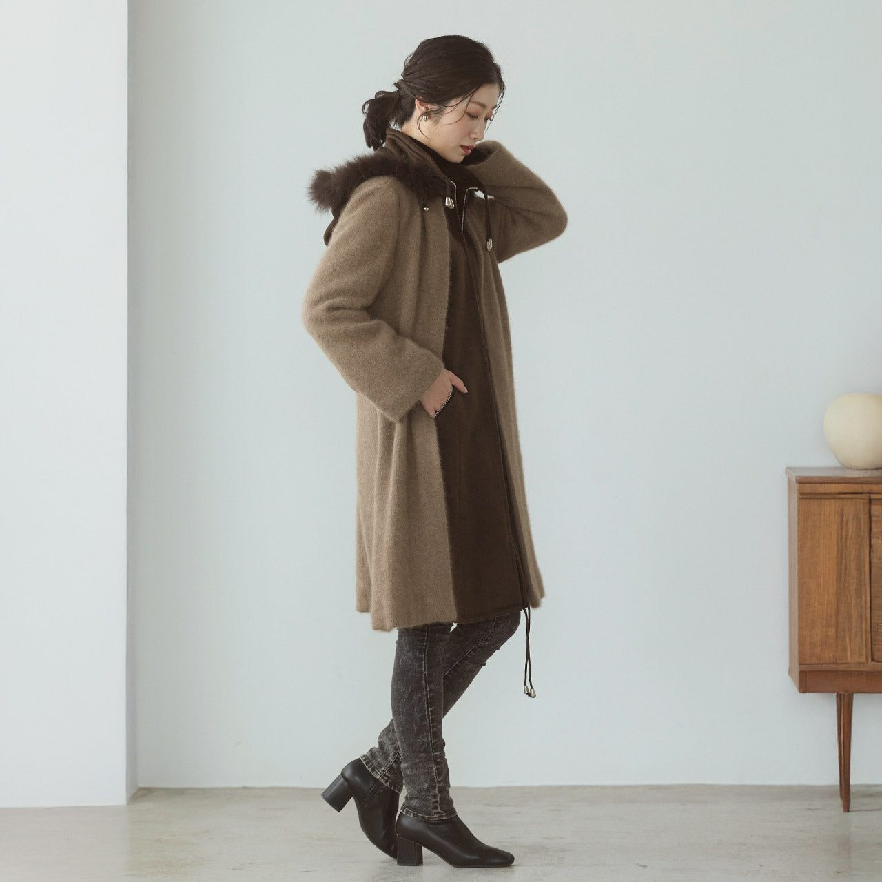 サンキョウショウカイ 三京商会 ミンクブレンドウール&カシミヤ100% コート (ダークグレー) ダークグレー