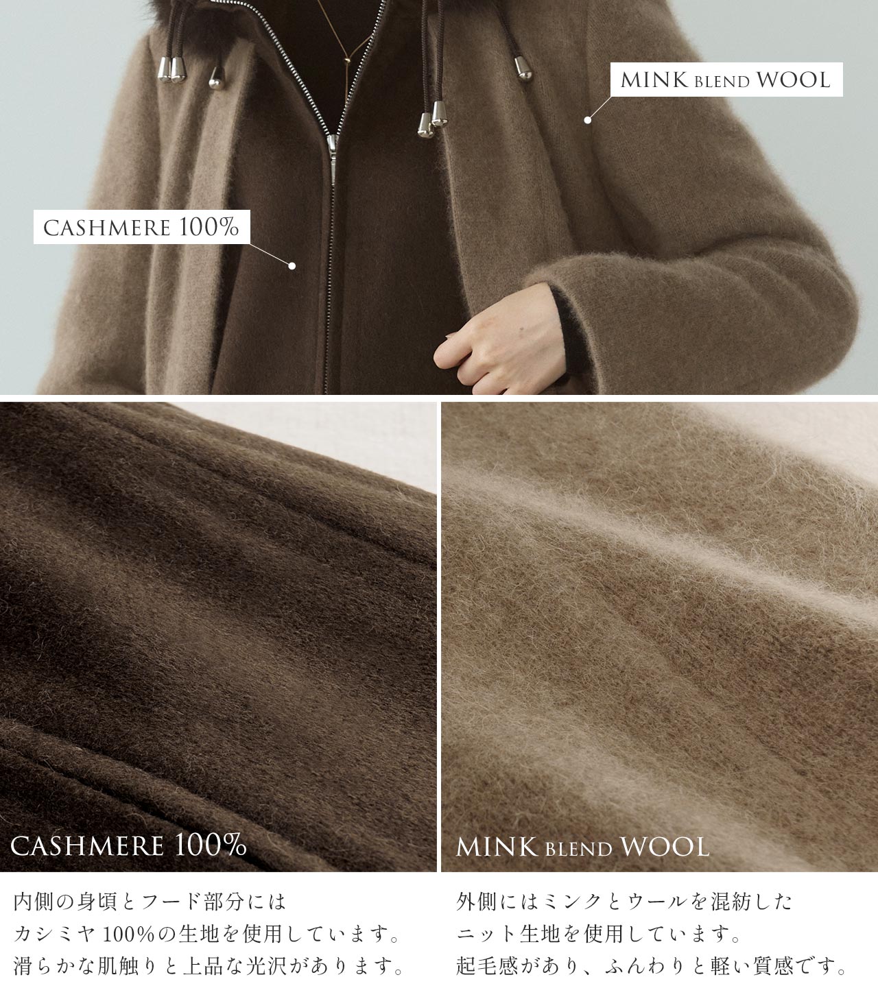 サンキョウショウカイ 三京商会 ミンクブレンドウール&カシミヤ100% コート (ダークグレー) ダークグレー