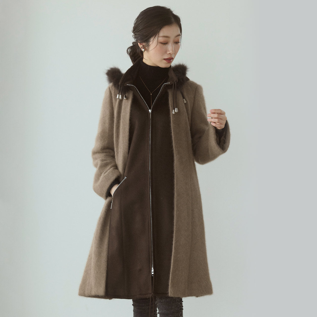 サンキョウショウカイ 三京商会 ミンクブレンドウール&カシミヤ100% コート (キャメル) キャメル