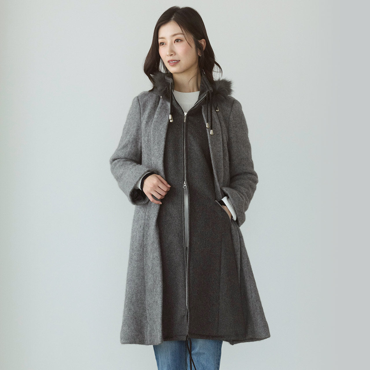 サンキョウショウカイ 三京商会 ミンクブレンドウール&カシミヤ100% コート (ライトグレー) ライトグレー