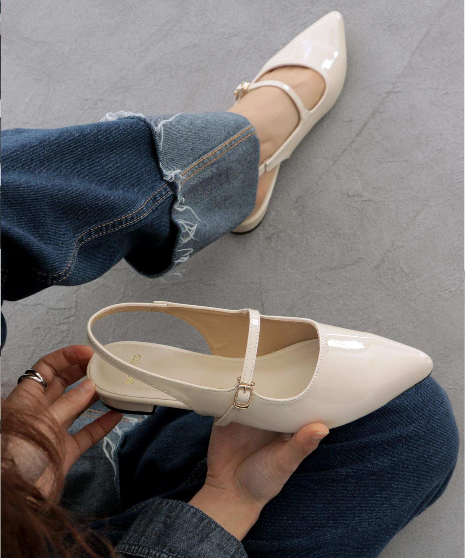 ソロット SOROTTO バックストラップメリージェーンパンプス/ポインテッドトゥ,ホワイト