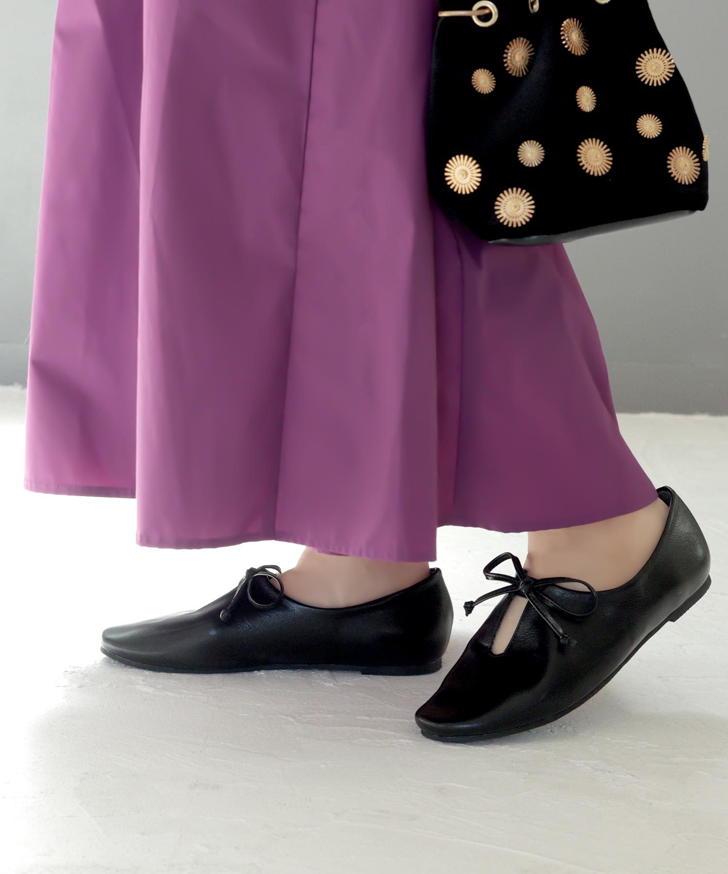 ソロット SOROTTO ふかふかインソール/リボン付きスリットデザインのぺたんこフラットシューズ