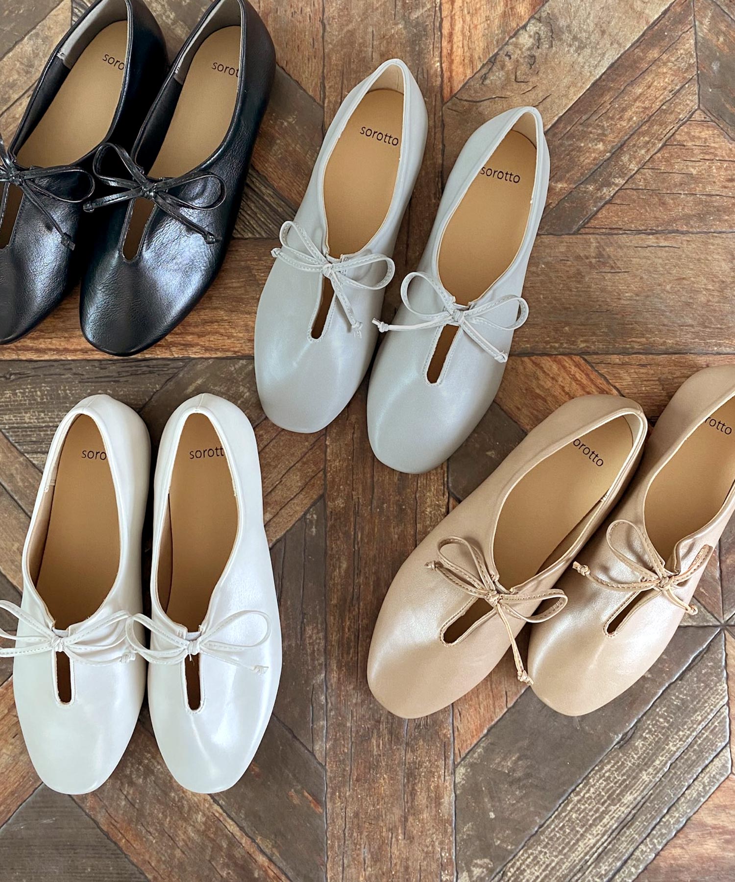 ソロット SOROTTO ふかふかインソール/リボン付きスリットデザインのぺたんこフラットシューズ
