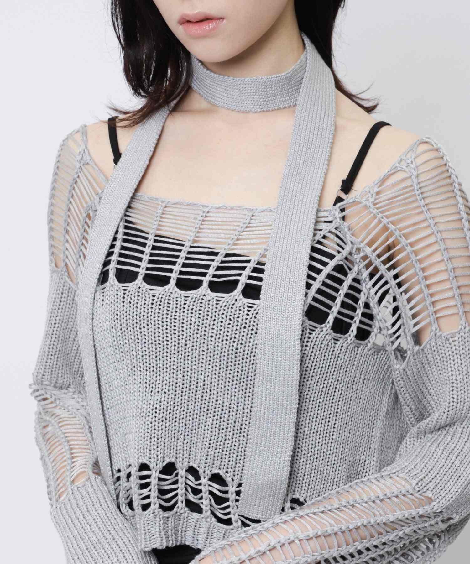 スパイラルガール SPIRALGIRL ストール付きかぎ編みショートトップス (グレー) グレー