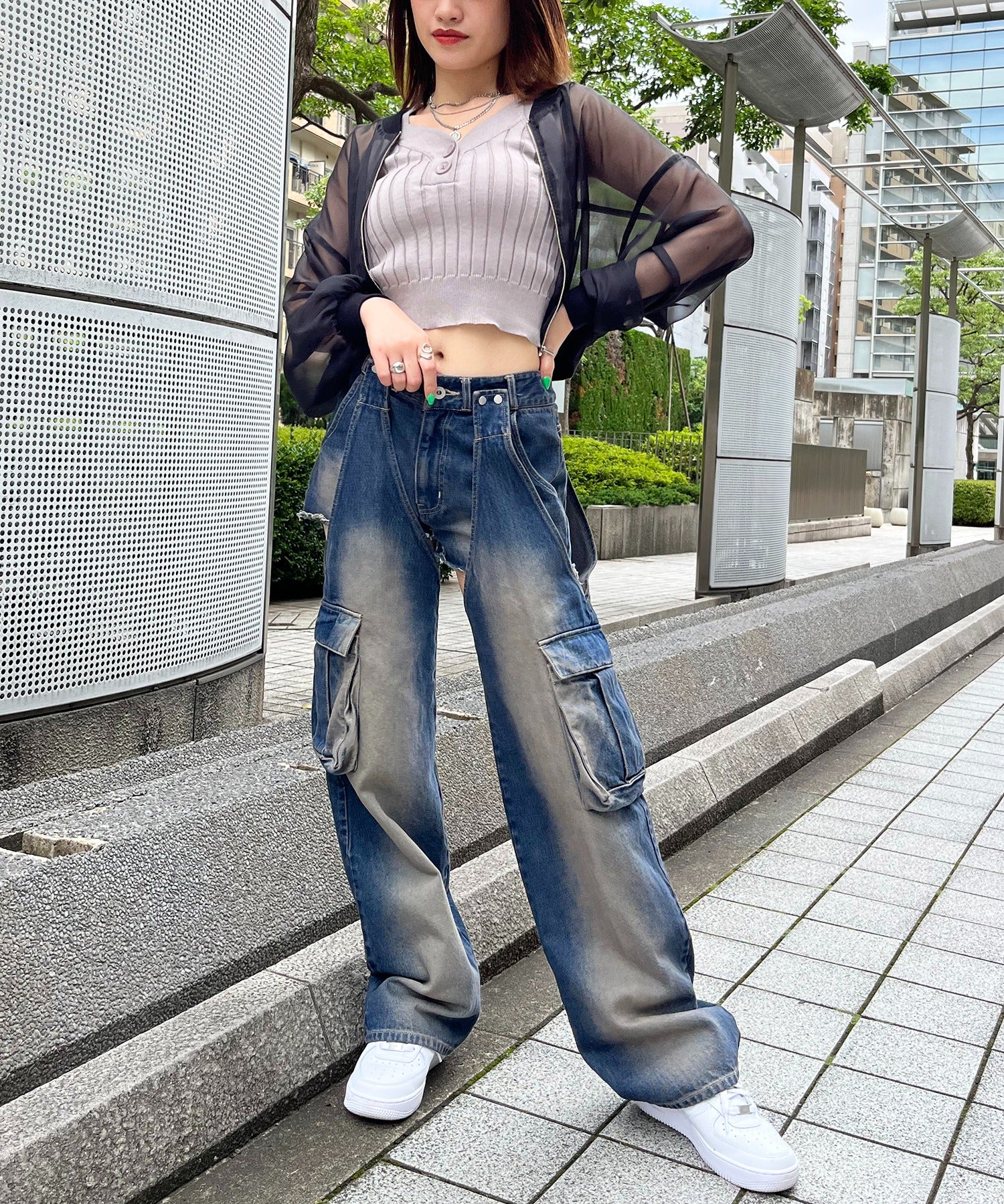 スパイラルガール SPIRALGIRL 2WAYカーゴオーバーダイデニム (ブルー) ブルー