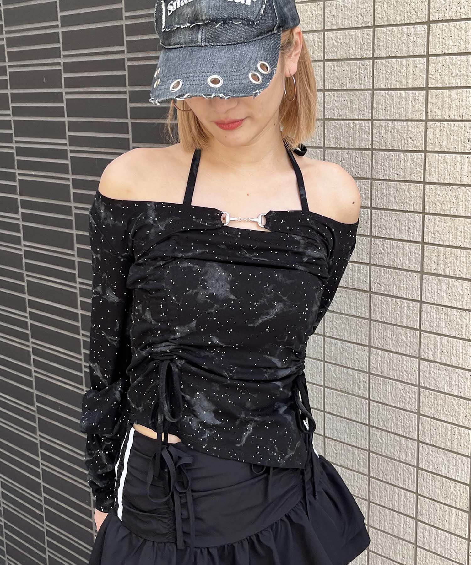 スパイラルガール SPIRALGIRL ビット付きダブルギャザートップス (ブラック) ブラック