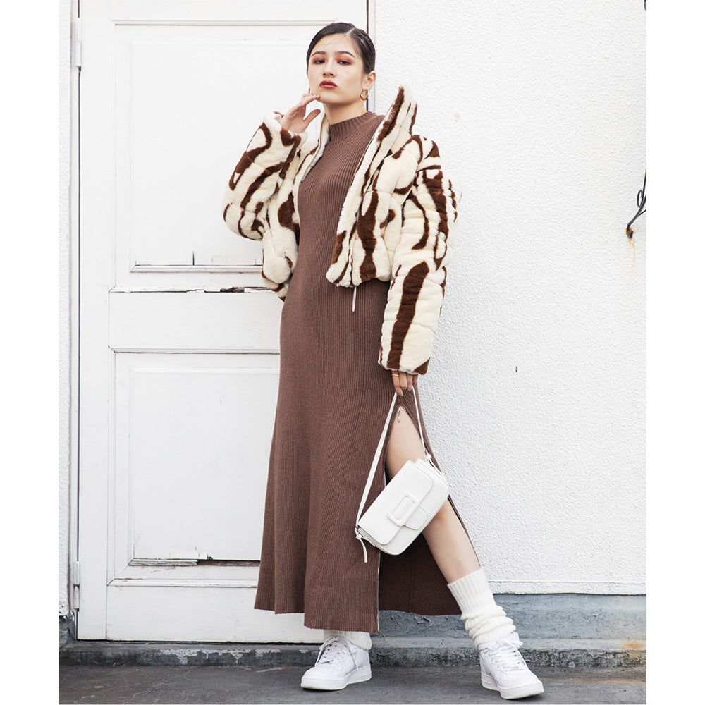Spiral Girl SPIRALGIRL Long Slit Petite High Knit Dress