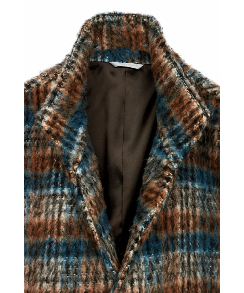 ハイストリート HIGH STREET HIGH STREET∴BALLIシャギーチェックスタンドコート (オレンジ) オレンジ