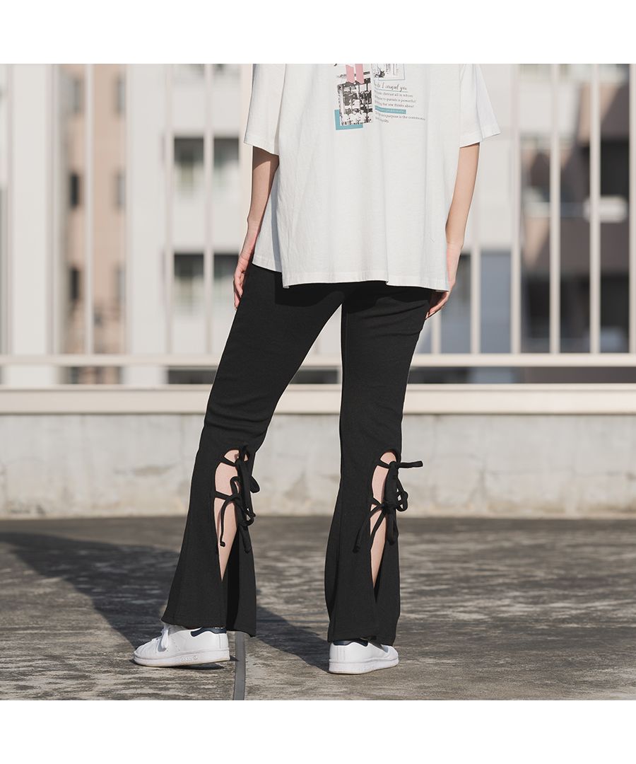 スピリトーゾ Spiritoso 【spiritoso】バックレースアップリブニットパンツ