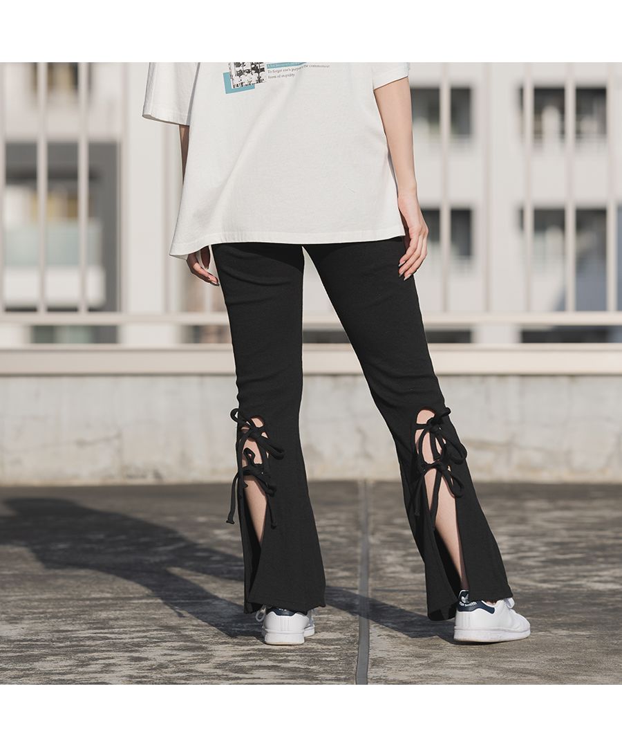 スピリトーゾ Spiritoso 【spiritoso】バックレースアップリブニットパンツ