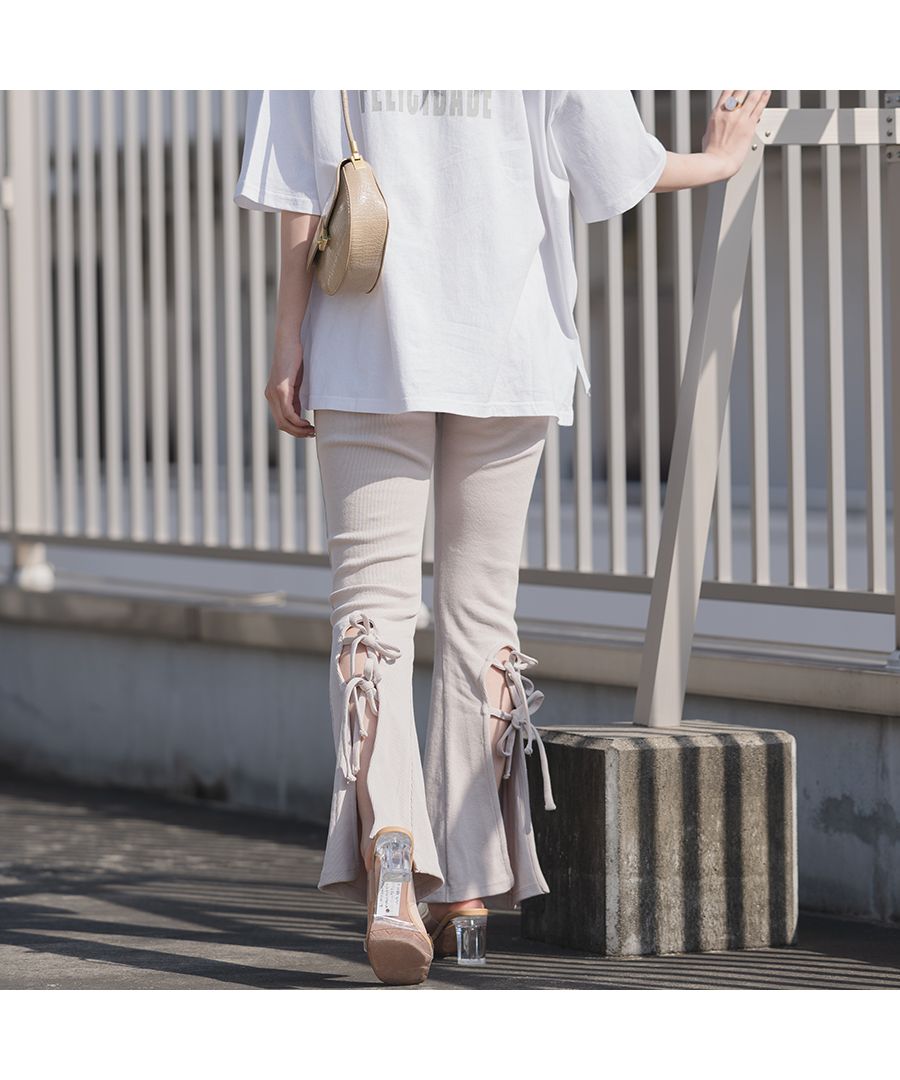 スピリトーゾ Spiritoso 【spiritoso】バックレースアップリブニットパンツ