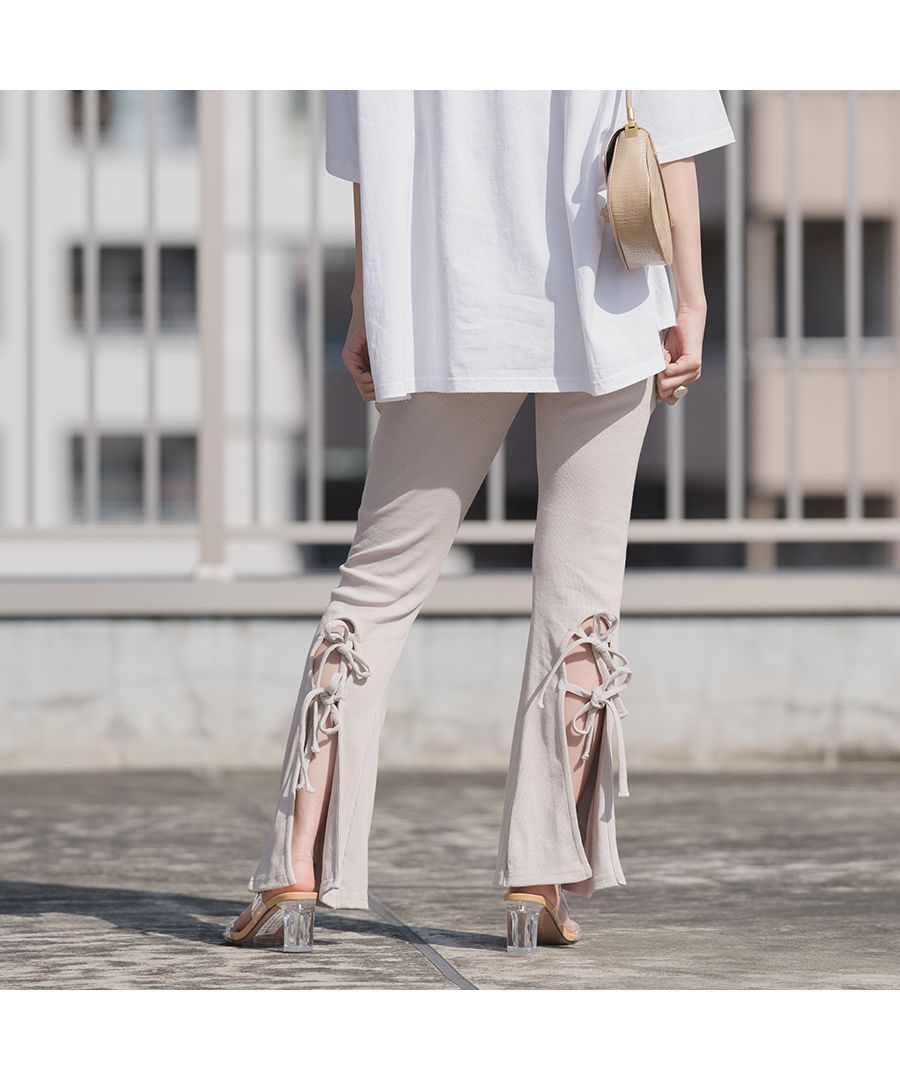 スピリトーゾ Spiritoso 【spiritoso】バックレースアップリブニットパンツ