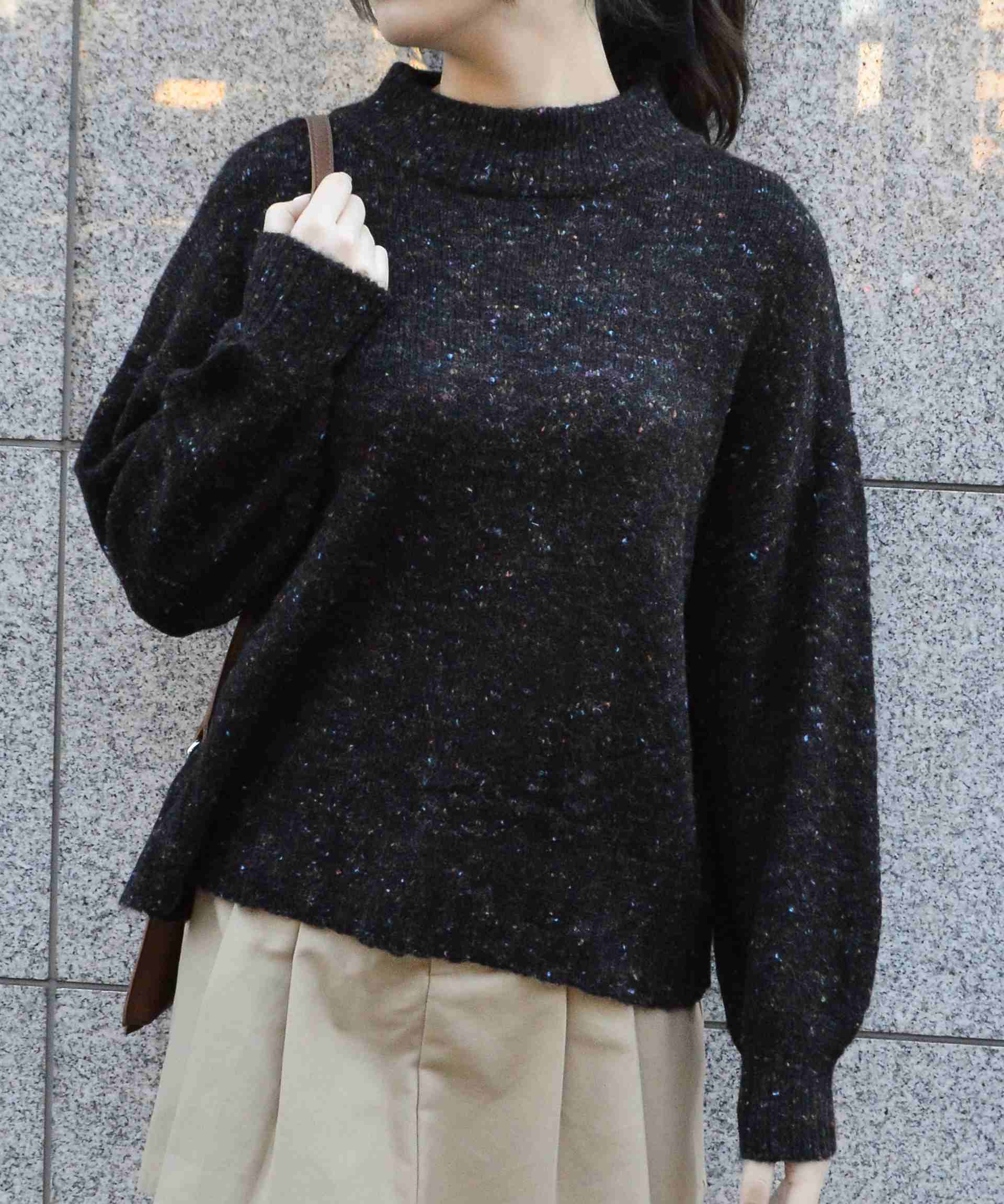 スピリトーゾ Spiritoso モックネックボリュームスリーブニット