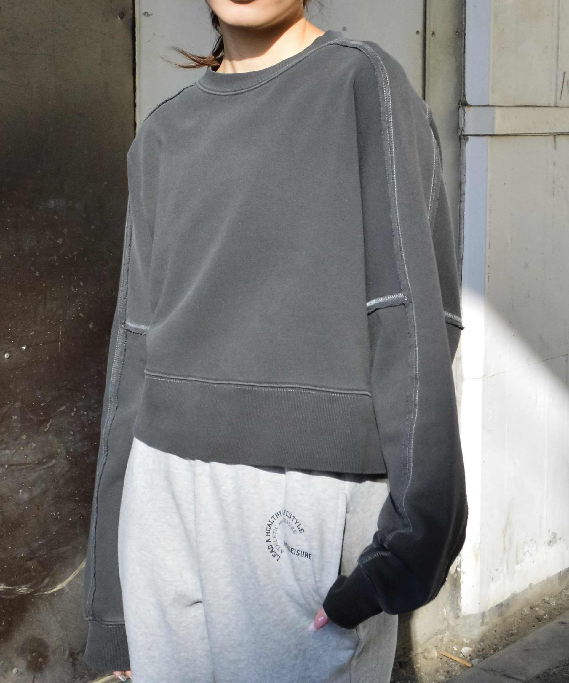 スピリトーゾ Spiritoso 裏毛ピグメントラグランクロップドスウェット