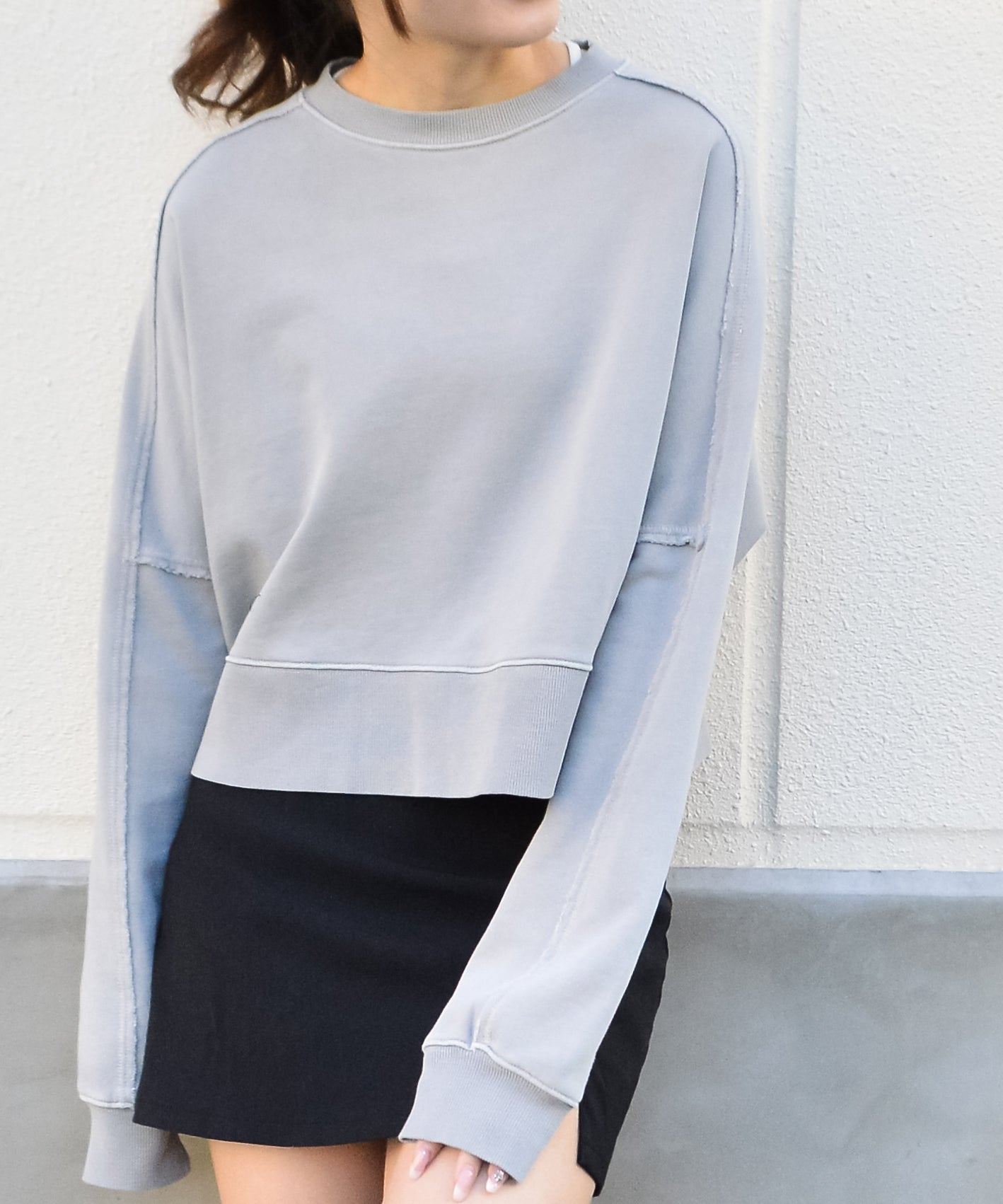 スピリトーゾ Spiritoso 裏毛ピグメントラグランクロップドスウェット