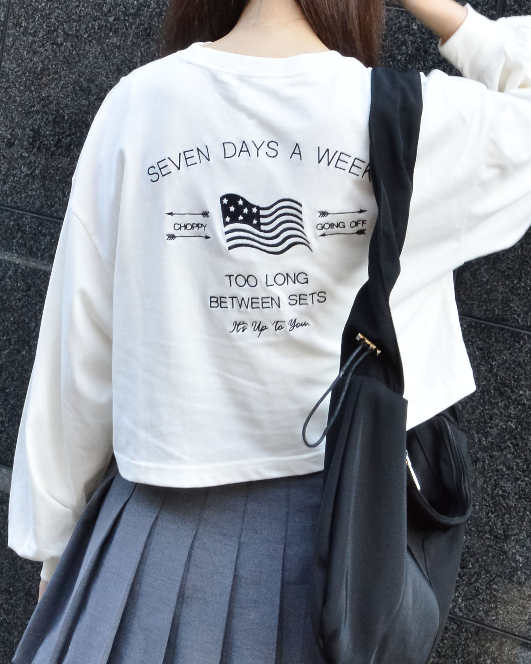 スピリトーゾ Spiritoso アメリカンフラッグクロップドt丈ロンT,オフホワイト