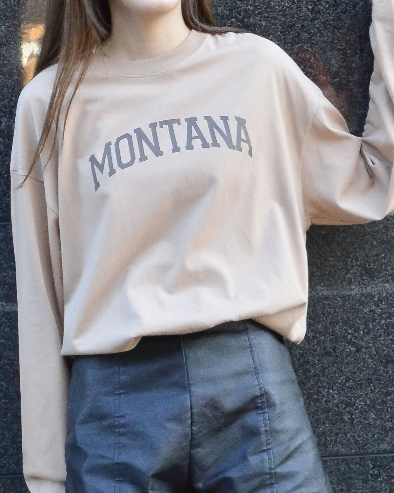 スピリトーゾ Spiritoso MONTANAロゴビックシルエットロンT,モカ