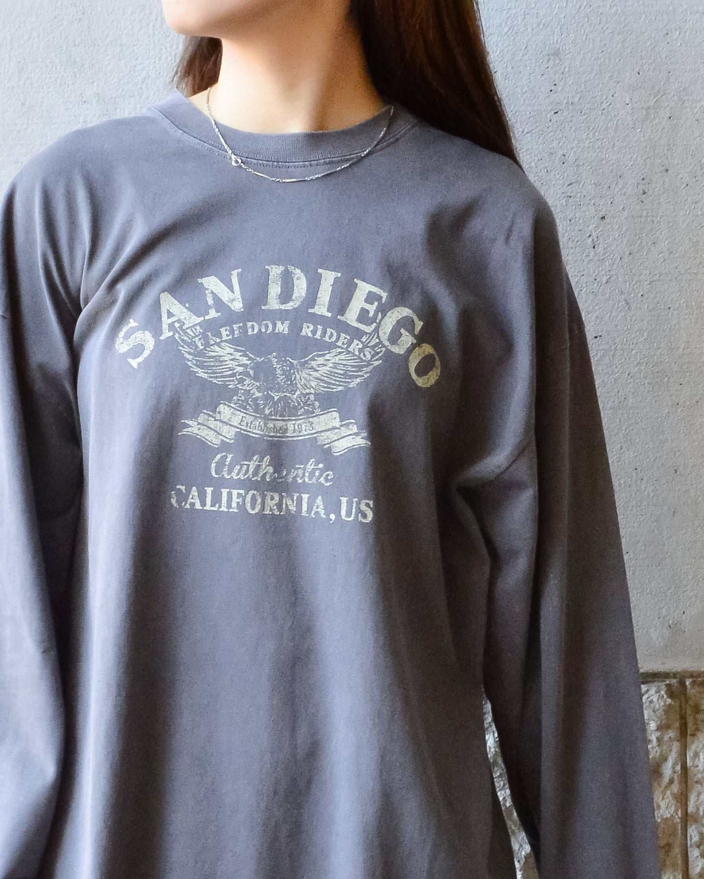 スピリトーゾ Spiritoso ピグメントアーチロゴイーグルプリントロンT,チャコール