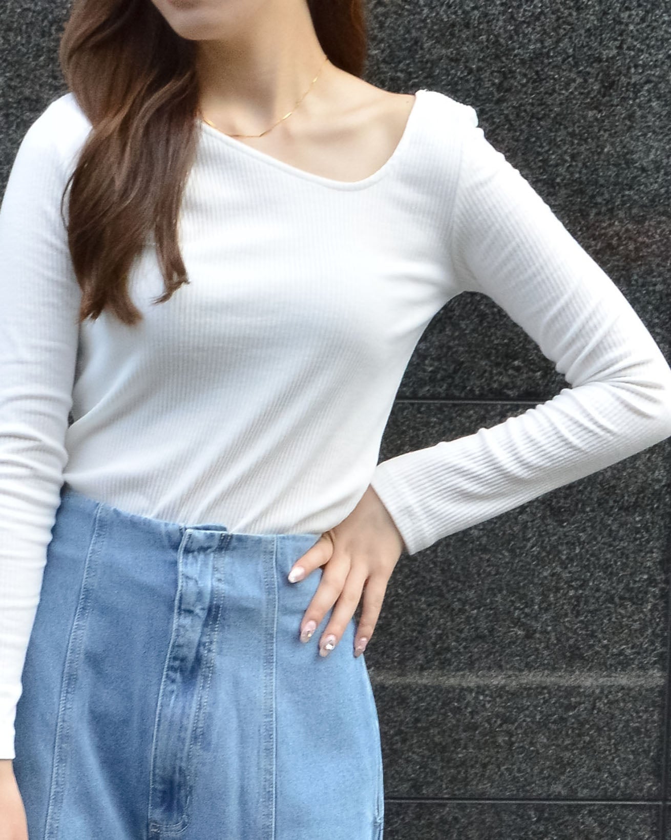 スピリトーゾ Spiritosoアシメネックテレコトップス,オフホワイト