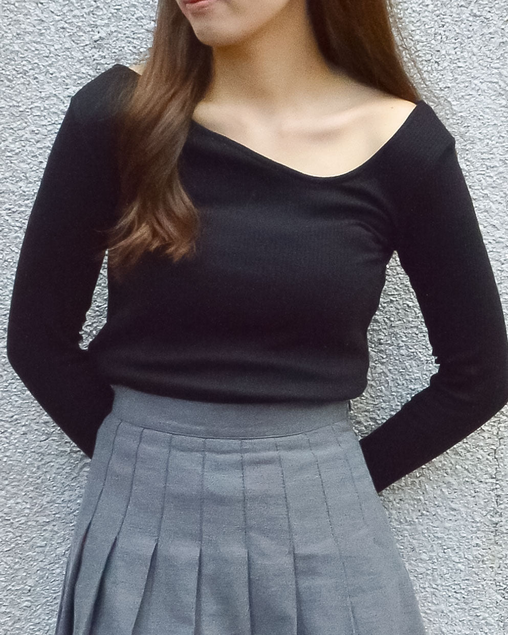 スピリトーゾ Spiritosoアシメネックテレコトップス,ブラック