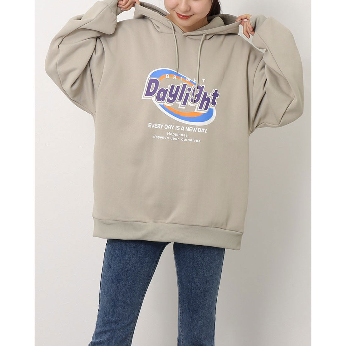 スピリトーゾ Spiritoso daylightビッグプリント裏起毛パーカー,ベージュ