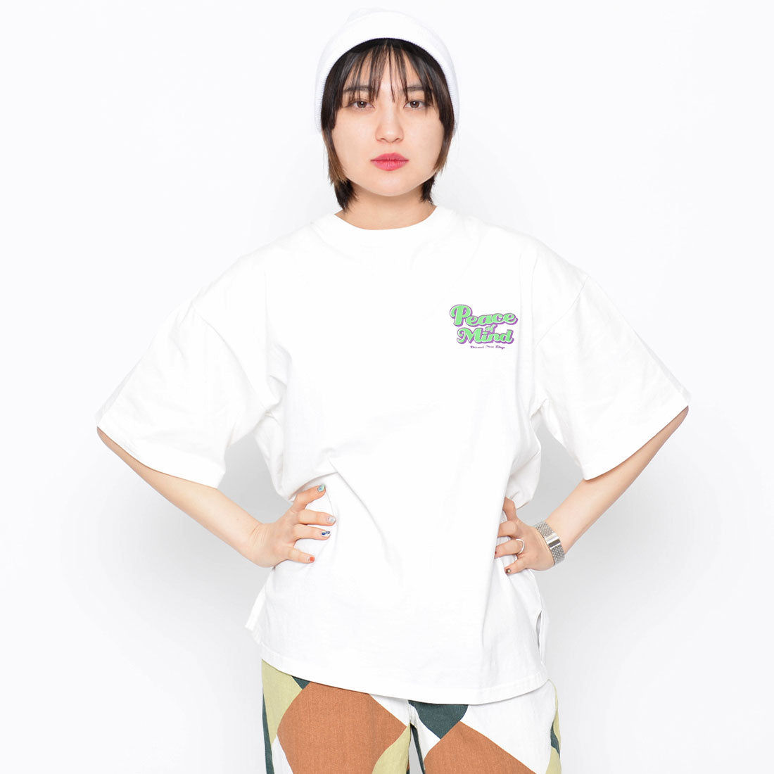 スピリトーゾ Spiritoso Peace Mind ラメプリントロゴTシャツ