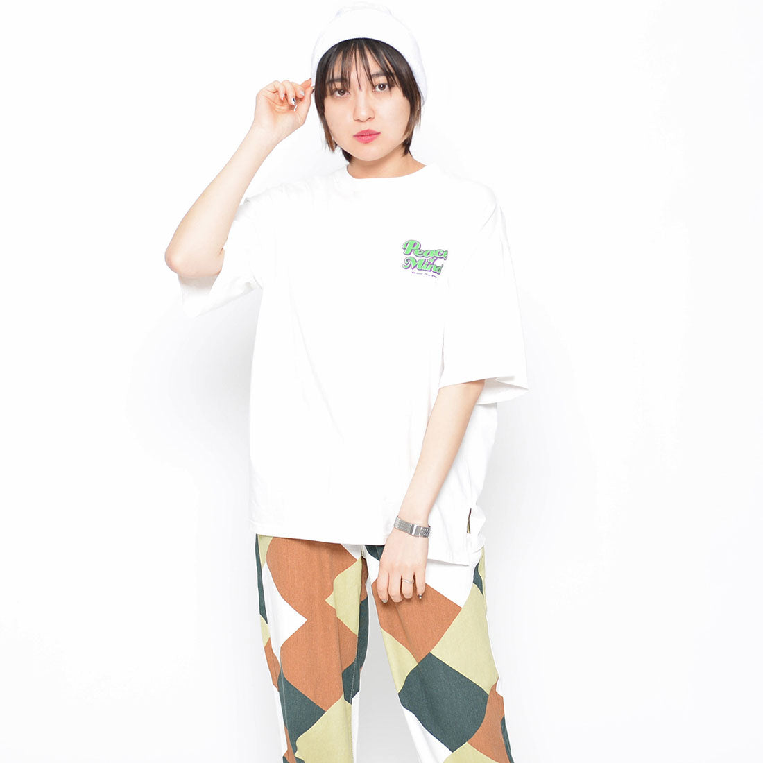 スピリトーゾ Spiritoso Peace Mind ラメプリントロゴTシャツ