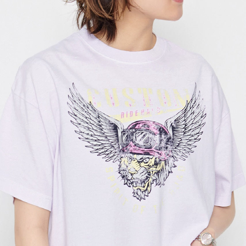 スピリトーゾ Spiritoso CUSTOMタイガープリント ショート丈Tシャツ