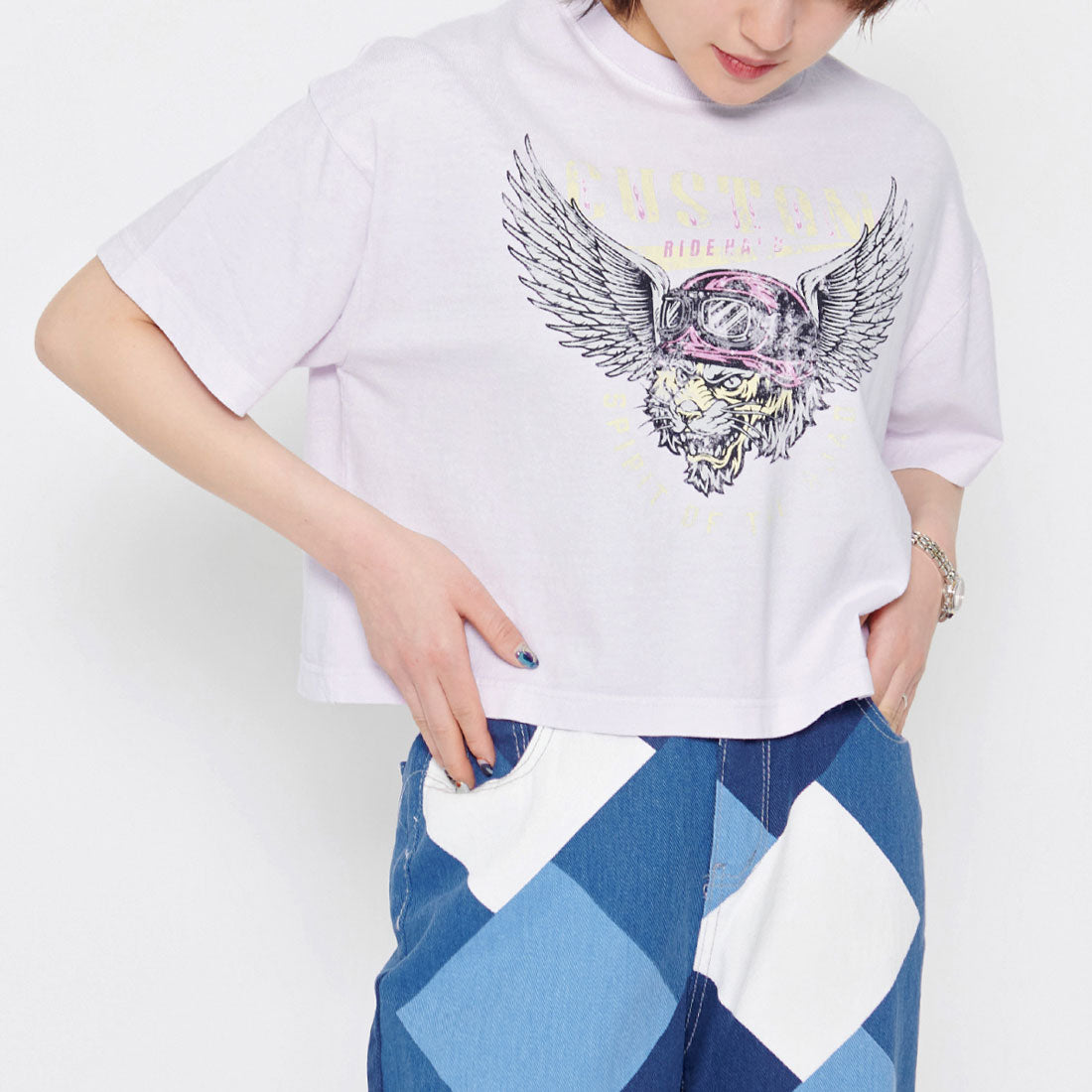 スピリトーゾ Spiritoso CUSTOMタイガープリント ショート丈Tシャツ