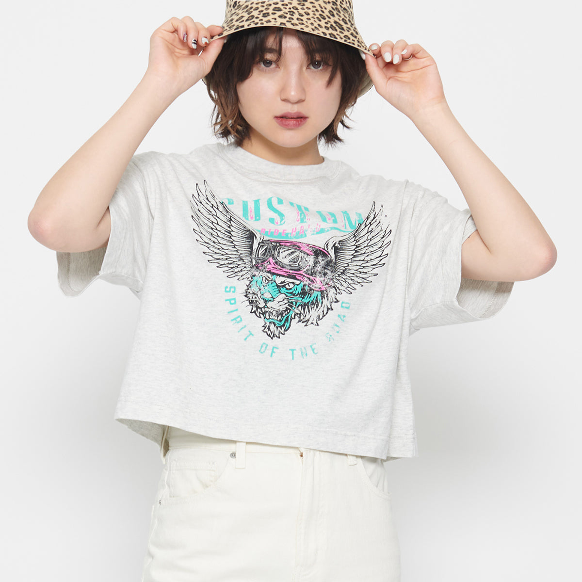 スピリトーゾ Spiritoso CUSTOMタイガープリント ショート丈Tシャツ
