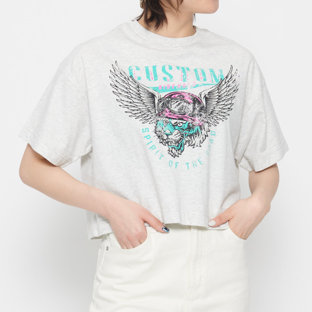 スピリトーゾ Spiritoso CUSTOMタイガープリント ショート丈Tシャツ