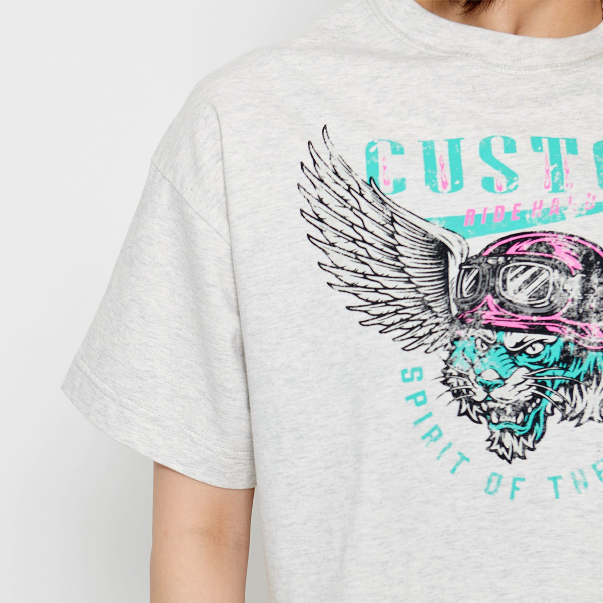 スピリトーゾ Spiritoso CUSTOMタイガープリント ショート丈Tシャツ