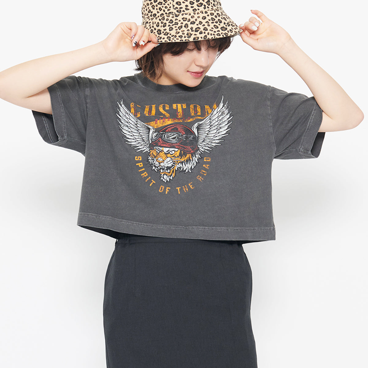 スピリトーゾ Spiritoso CUSTOMタイガープリント ショート丈Tシャツ