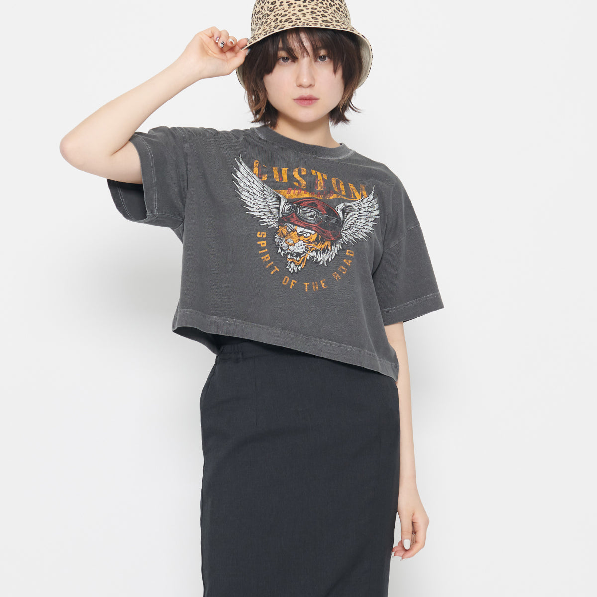スピリトーゾ Spiritoso CUSTOMタイガープリント ショート丈Tシャツ