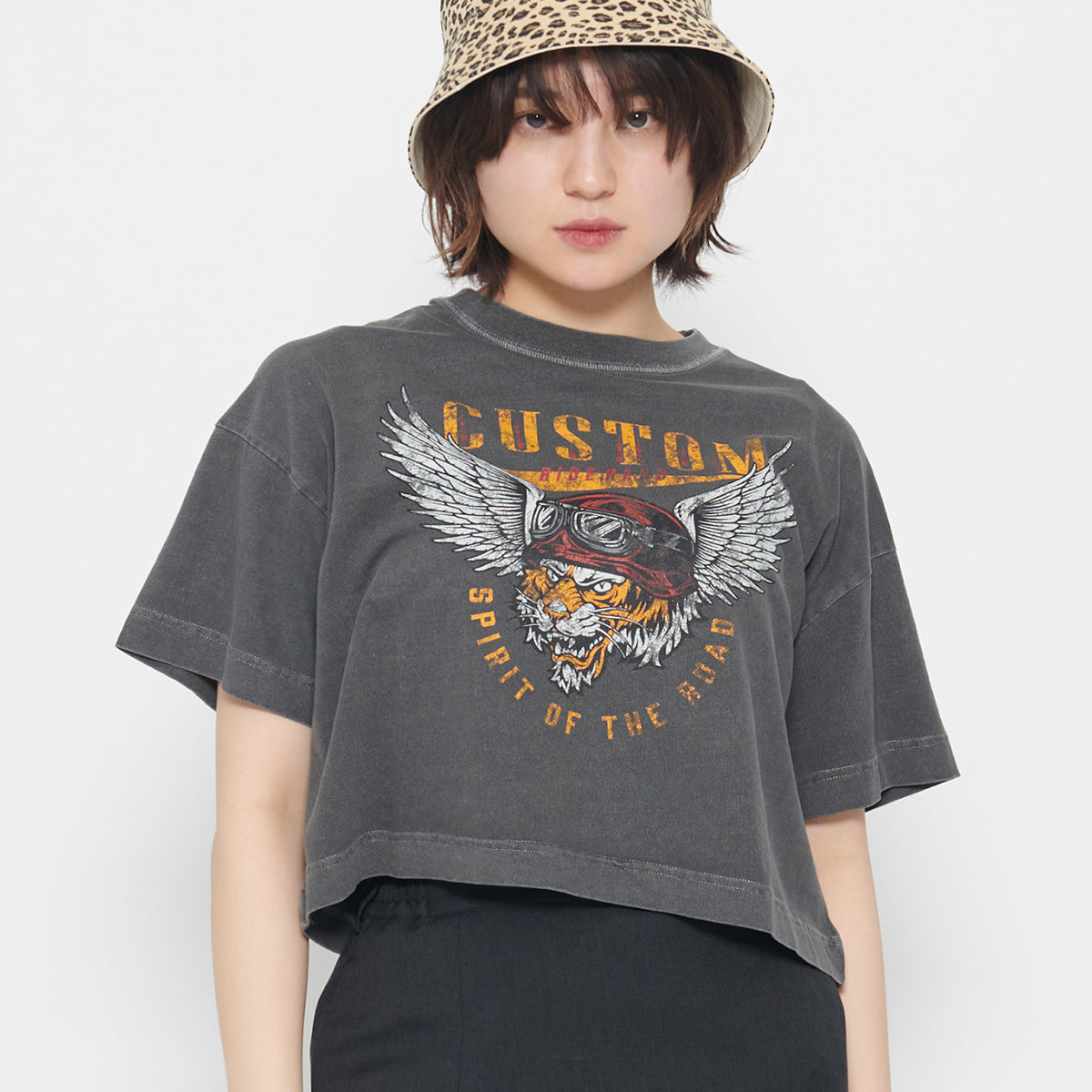 スピリトーゾ Spiritoso CUSTOMタイガープリント ショート丈Tシャツ