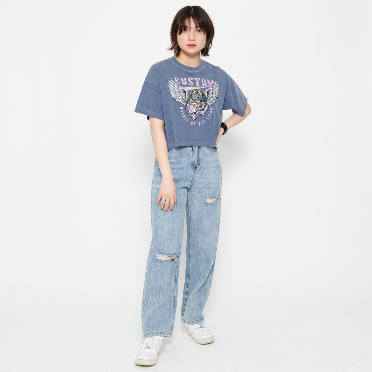 スピリトーゾ Spiritoso CUSTOMタイガープリント ショート丈Tシャツ