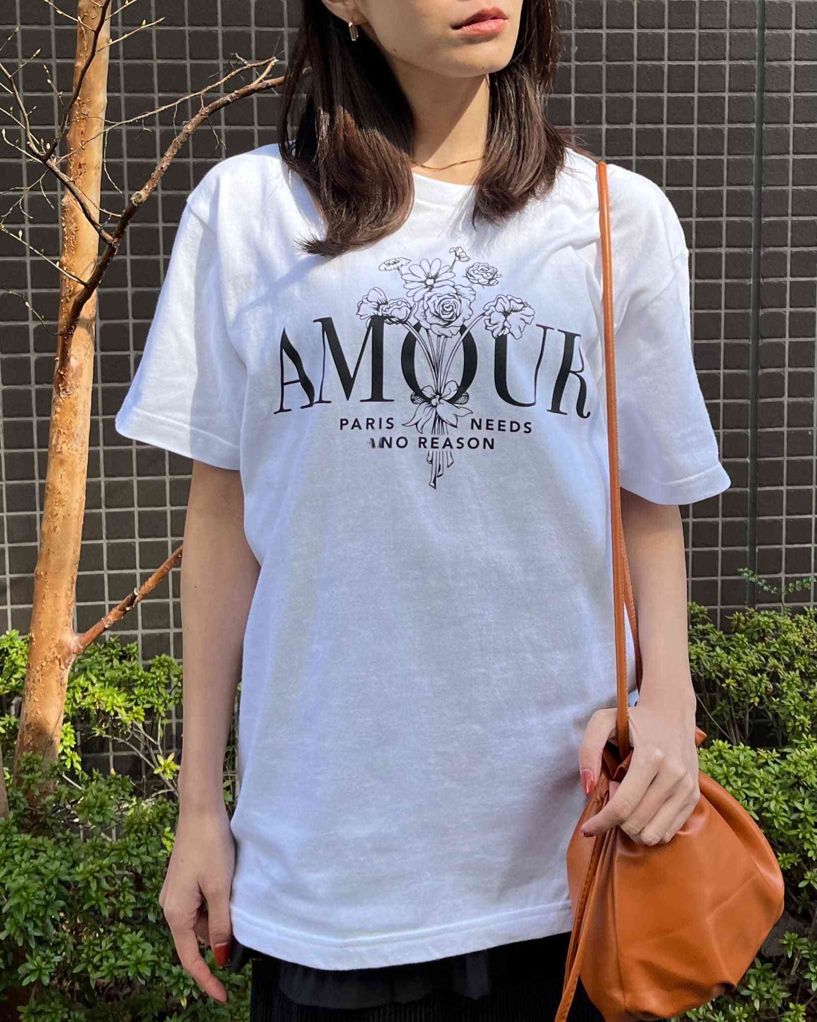 スピリトーゾ Spiritoso AMOUR 花柄プリントTシャツ (ホワイト) ホワイト