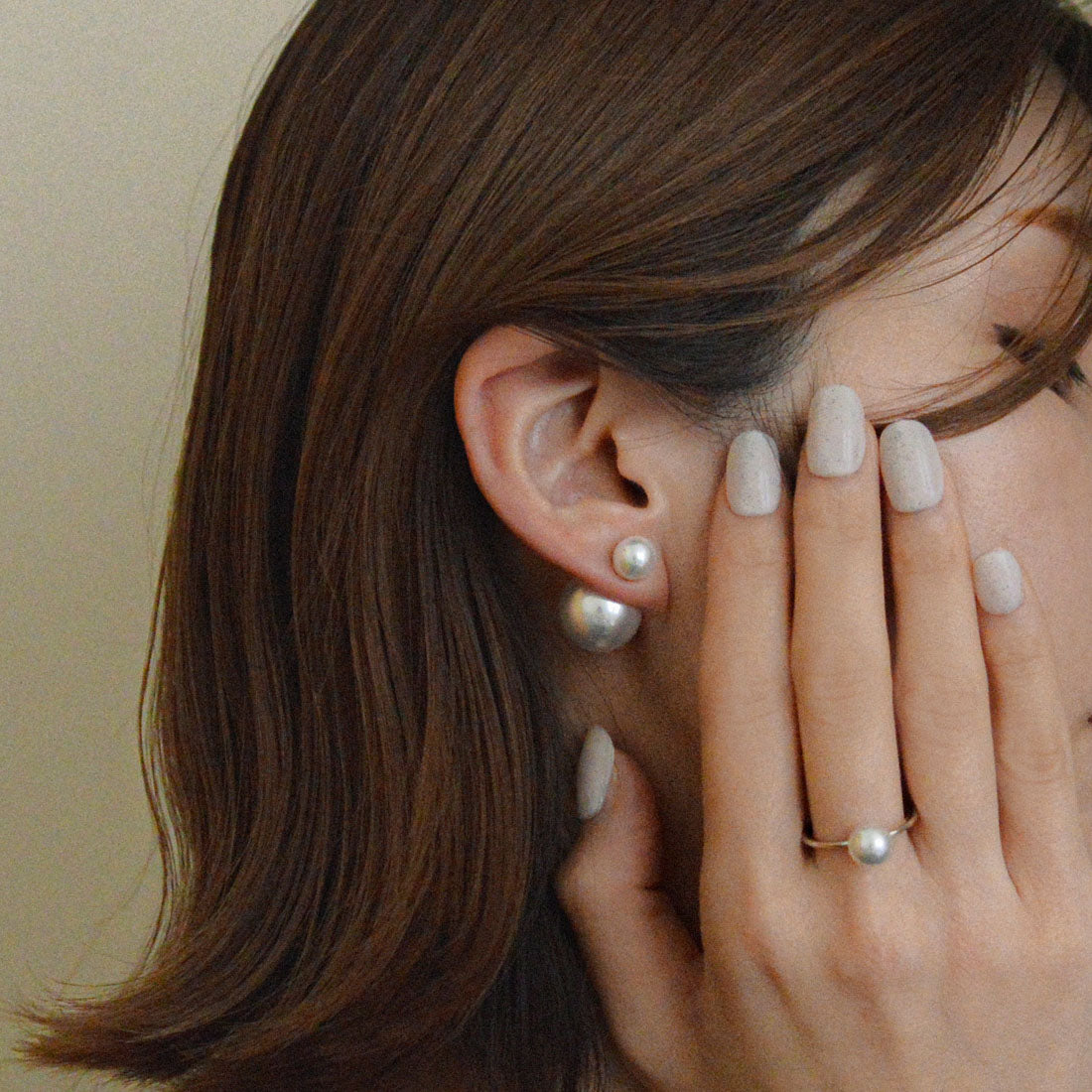 スタイロ styiro 2way 金属アレルギー対応 ダブルパールキャッチピアス,ホワイト