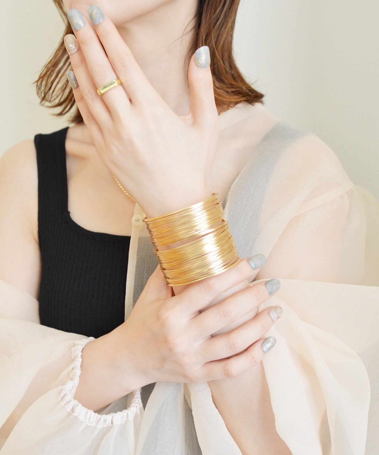 スタイロ styiro ワイヤーワイドバングル (ゴールド) ゴールド