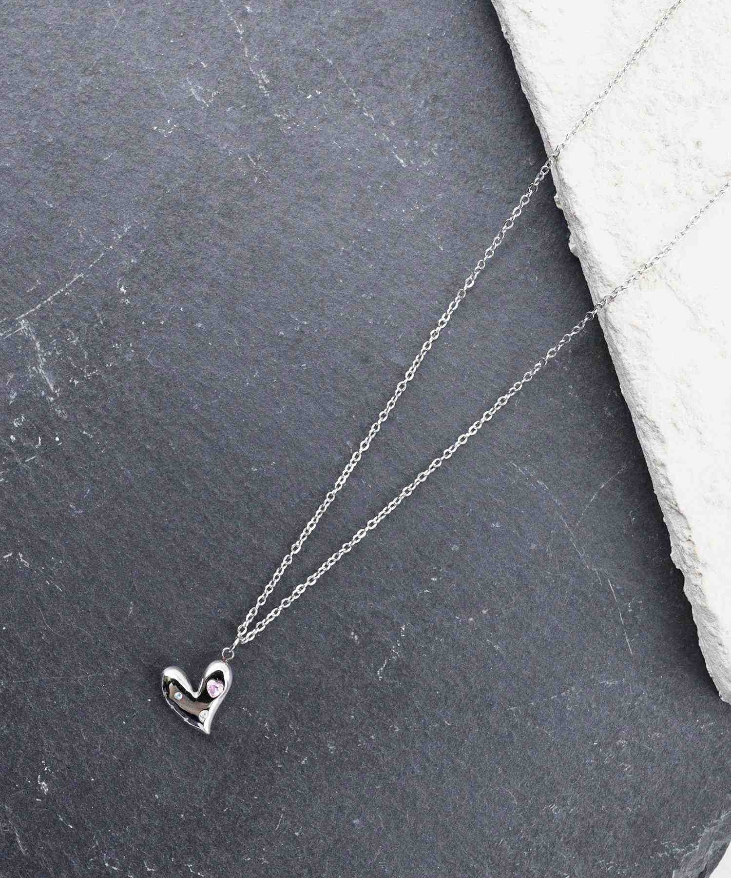 スタイロ styiro 水に強く変色しにくい 金属アレルギー対応 ハートストーンステンレスネックレス (シルバー) シルバー