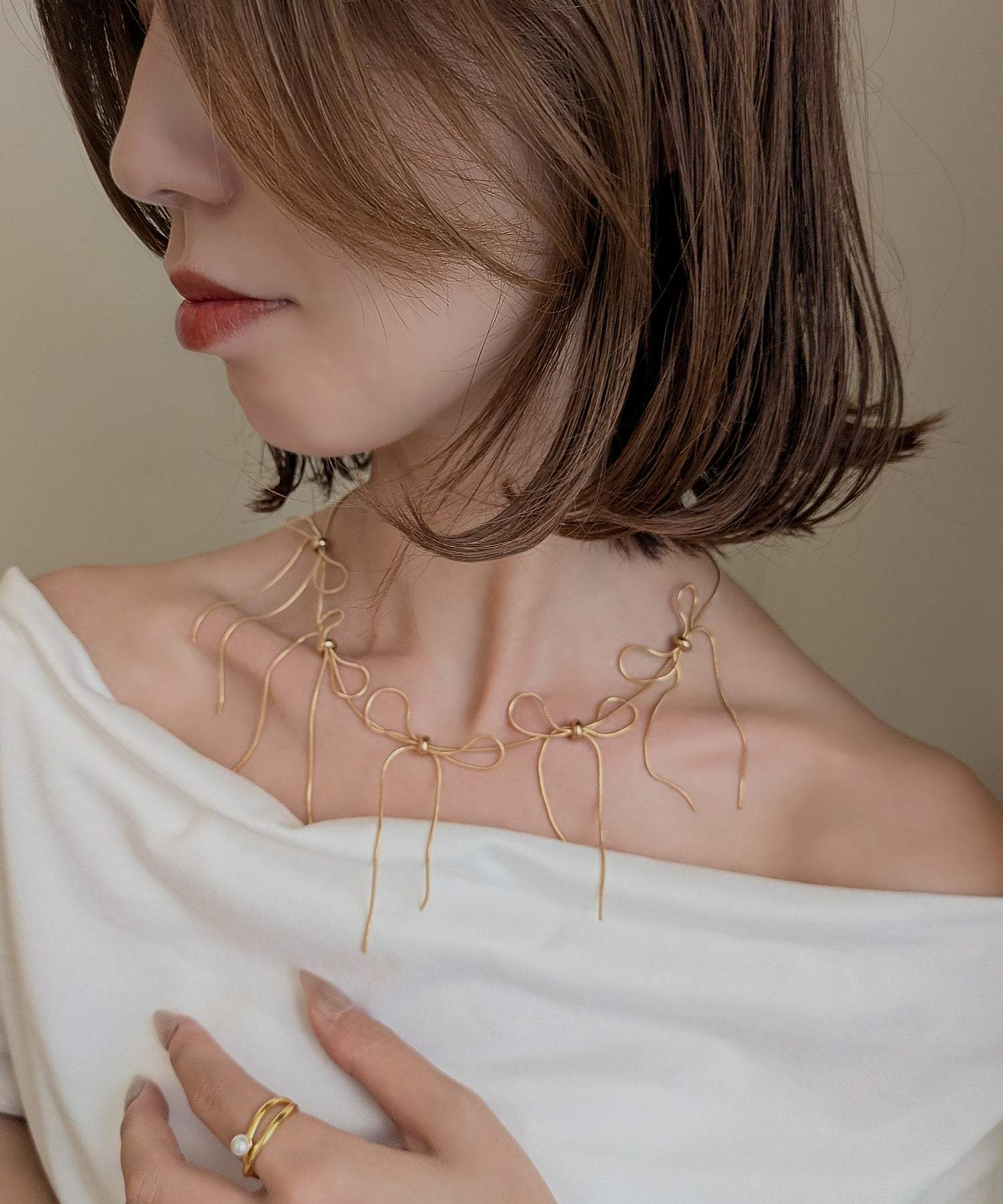 スタイロ styiro ニッケルフリー リボンチェーンネックレス (ゴールド) ゴールド