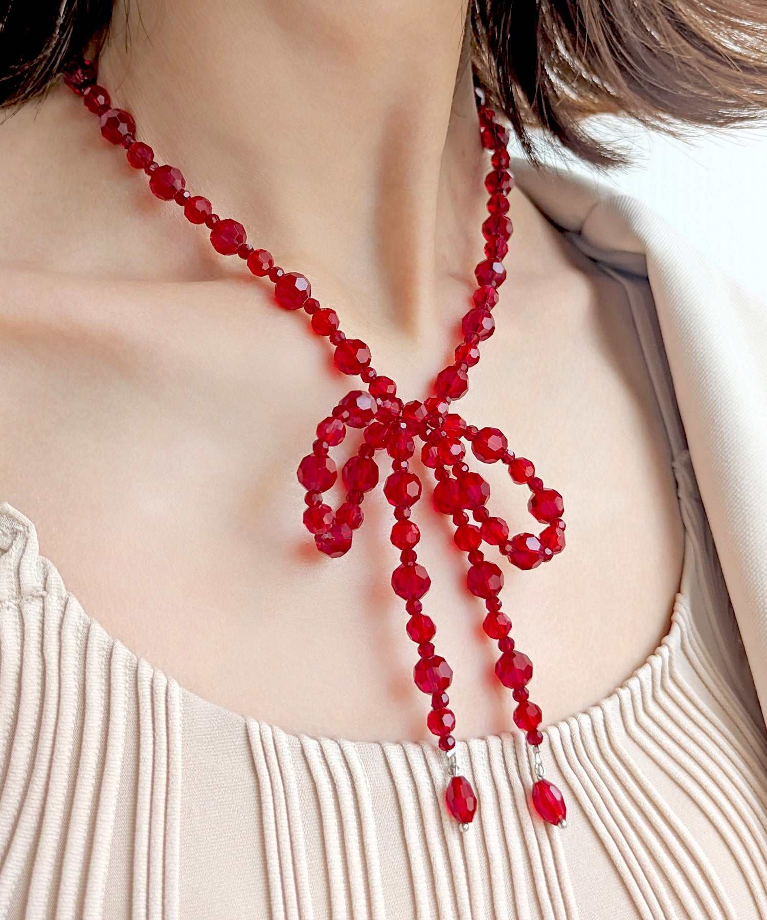 スタイロ styiro リボンビーズネックレス (レッド) レッド