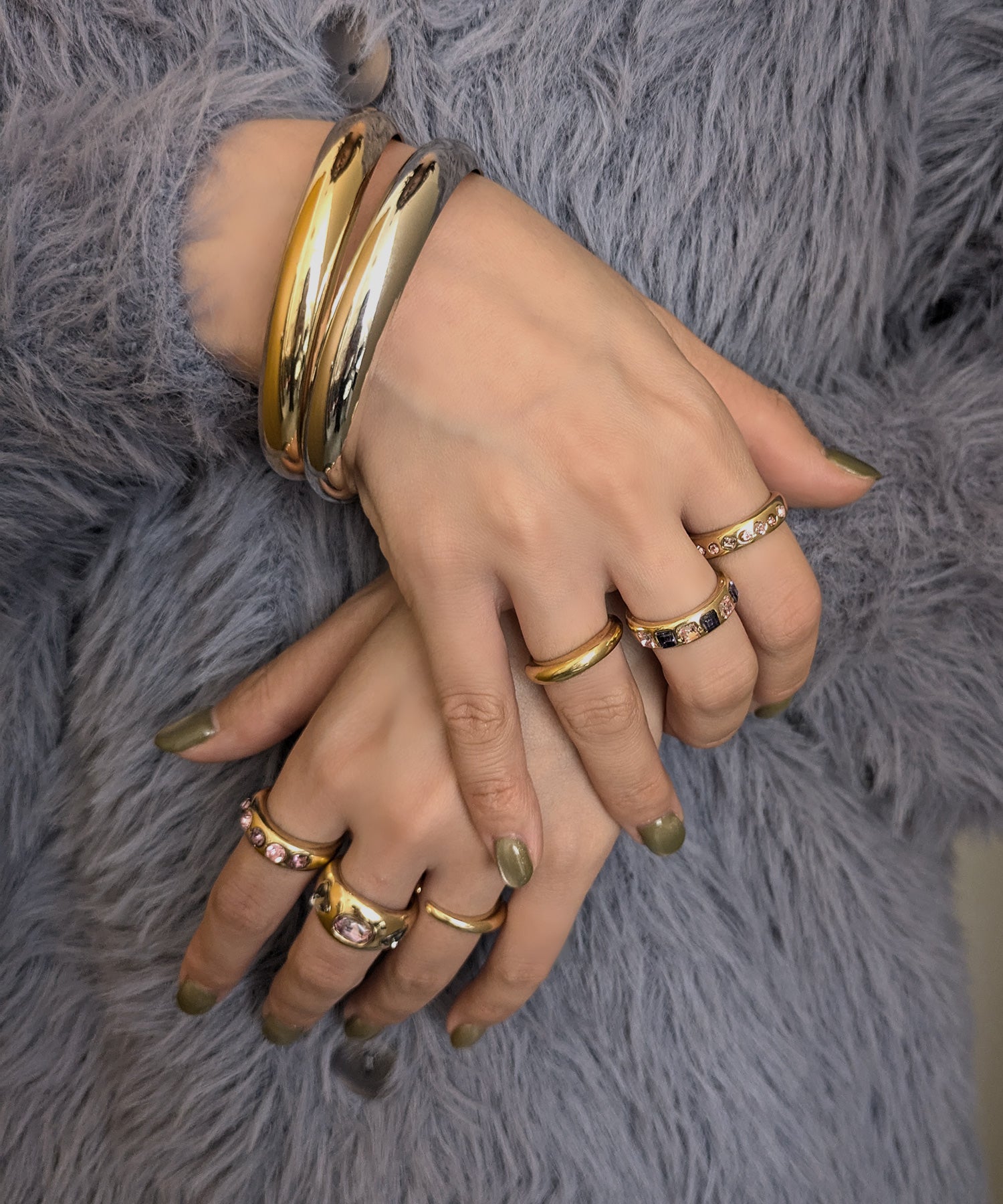 スタイロ styiro ニッケルフリー パープルストーンメタルリング6点セット (ゴールド) ゴールド