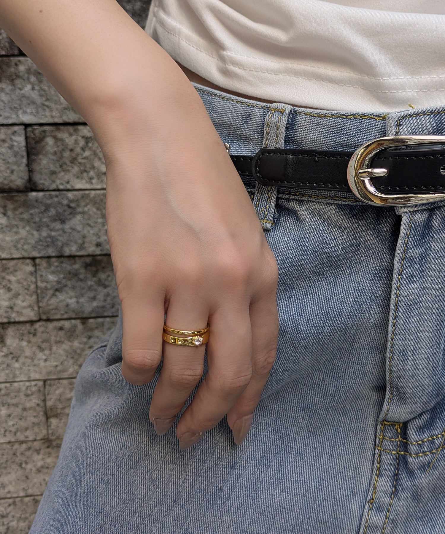 スタイロ styiro ニッケルフリー メタル2連一粒ビジューリング (ゴールド) ゴールド