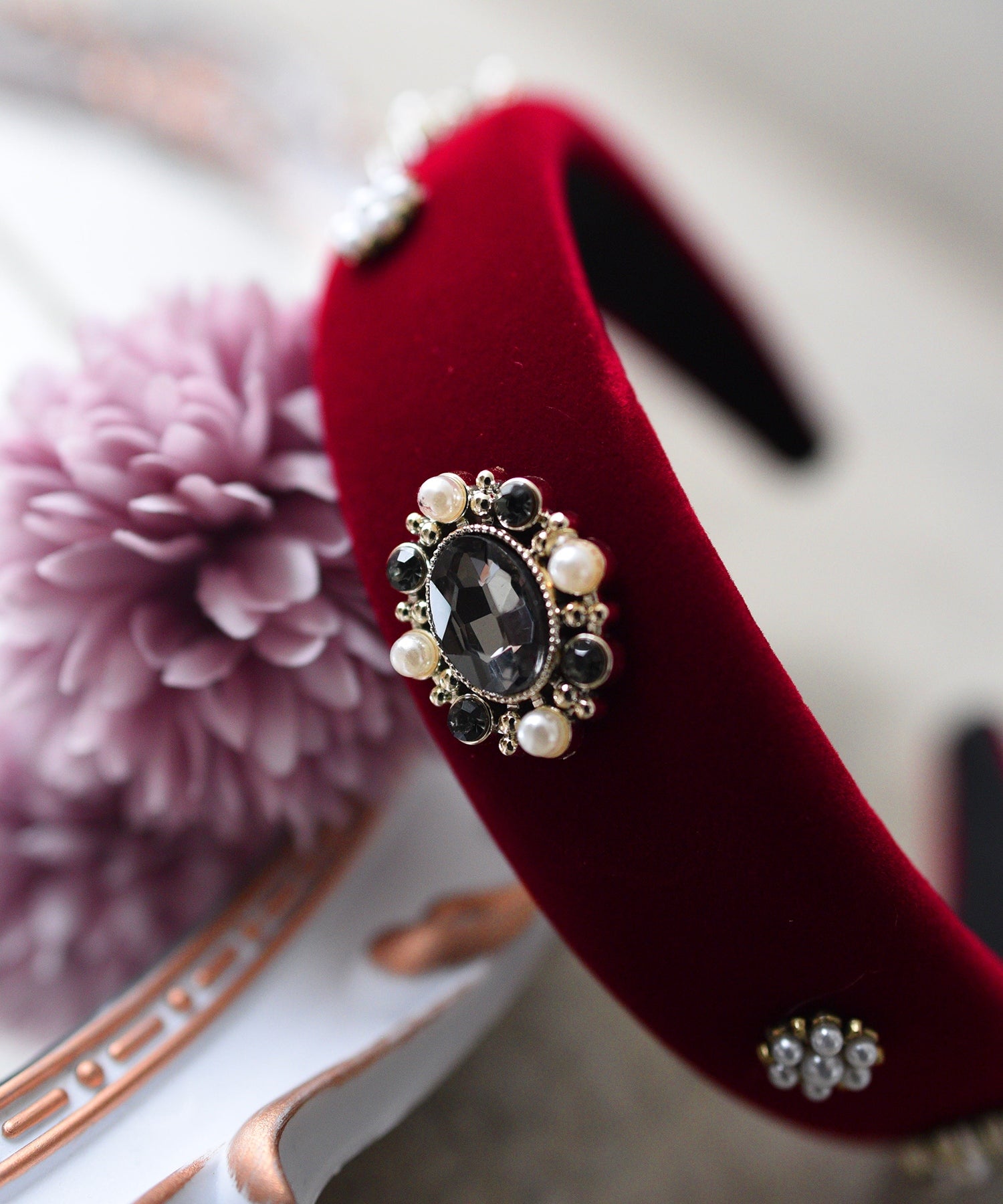 スタイロ styiro ベルベットパールビジューカチューシャ (レッド) レッド