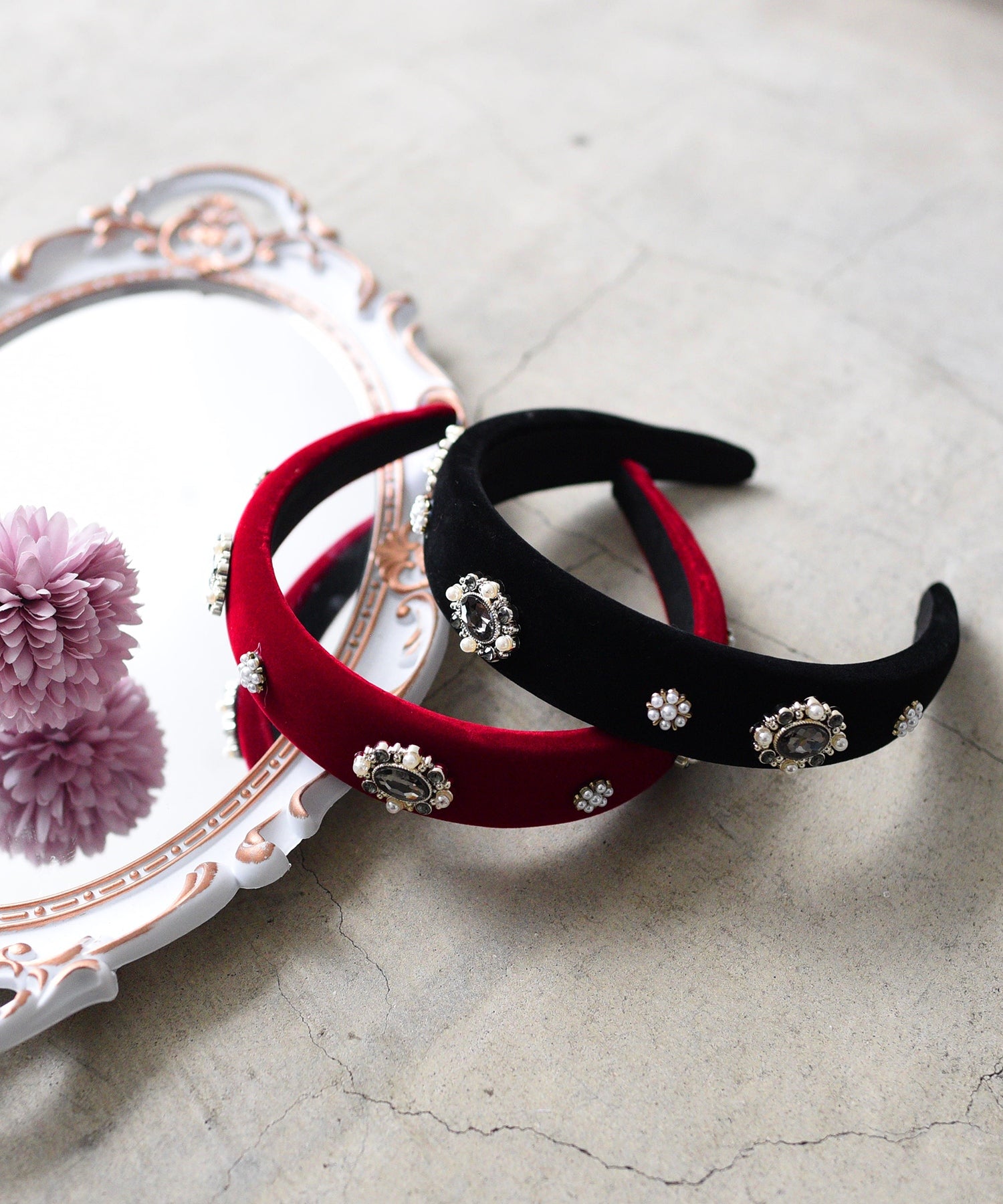 スタイロ styiro ベルベットパールビジューカチューシャ (レッド) レッド