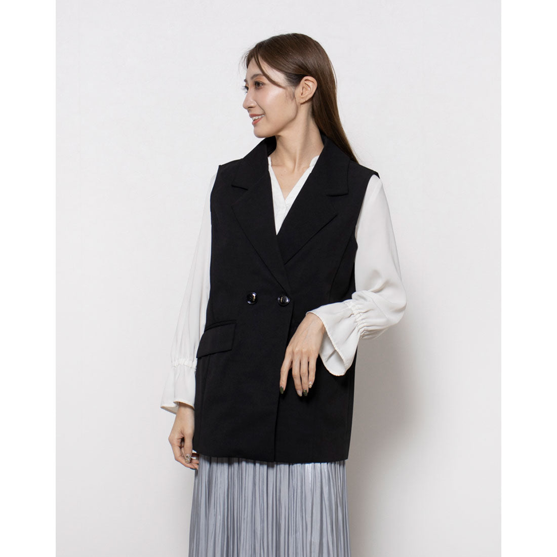 スタイロ styiro ジレ ミドル丈,ブラックL