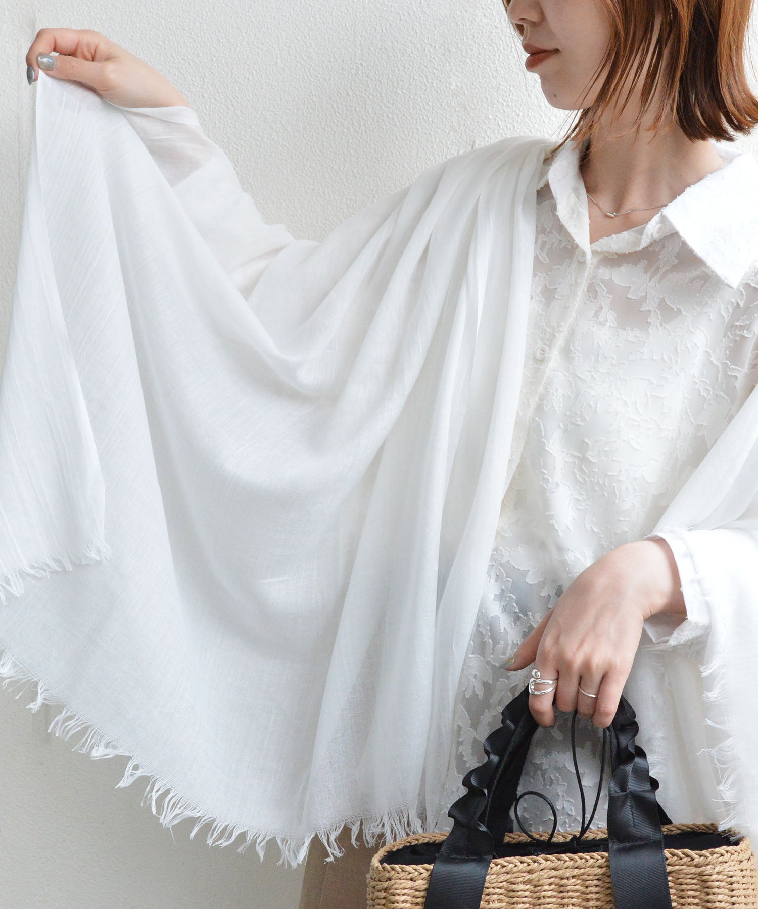 スタイロ styiro 365日使えるUV対策 軽やか大判ストール 薄手 無地 春夏秋冬 (ホワイト) ホワイト