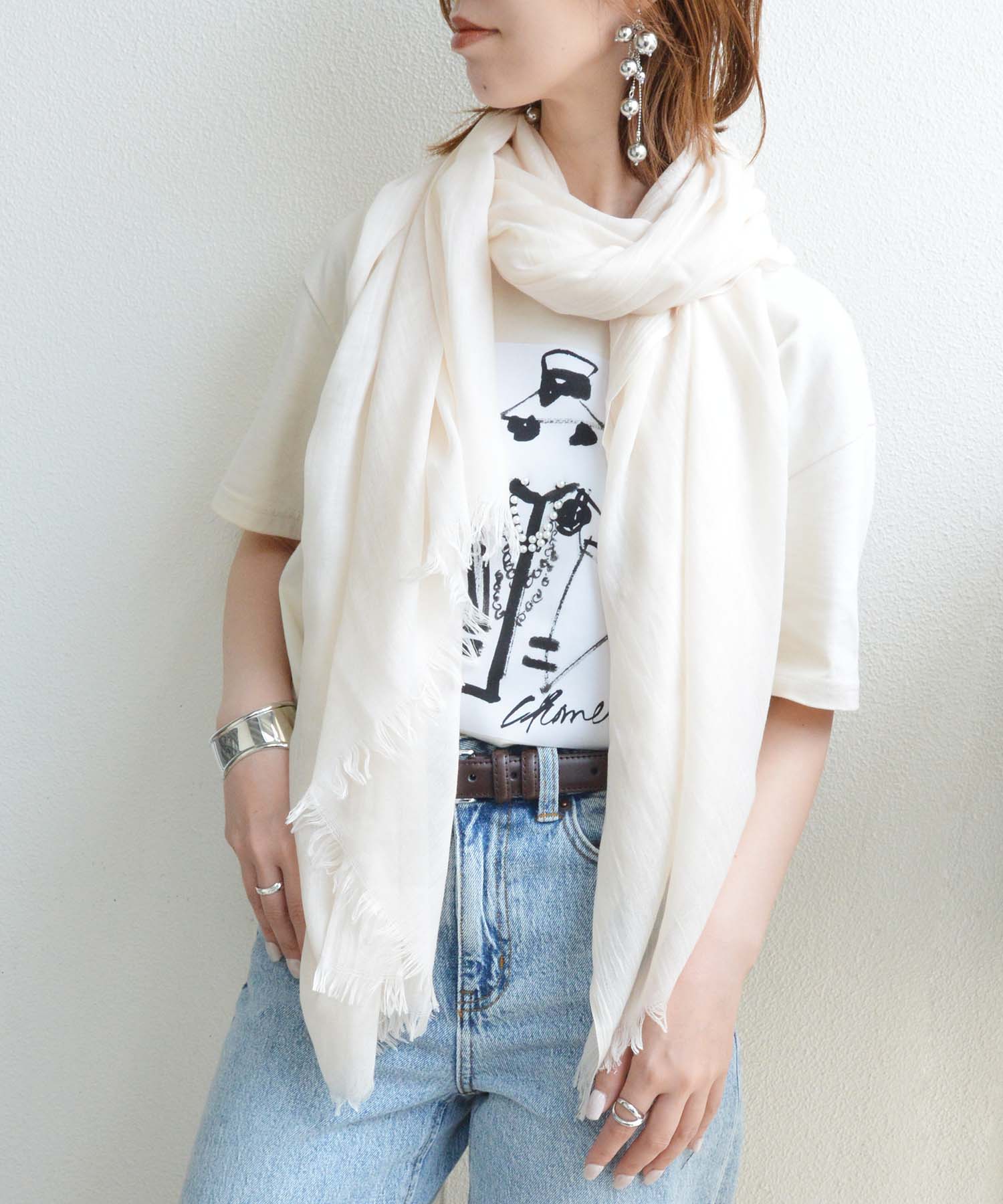 スタイロ styiro 365日使えるUV対策 軽やか大判ストール 薄手 無地 春夏秋冬 (クリーム) クリーム