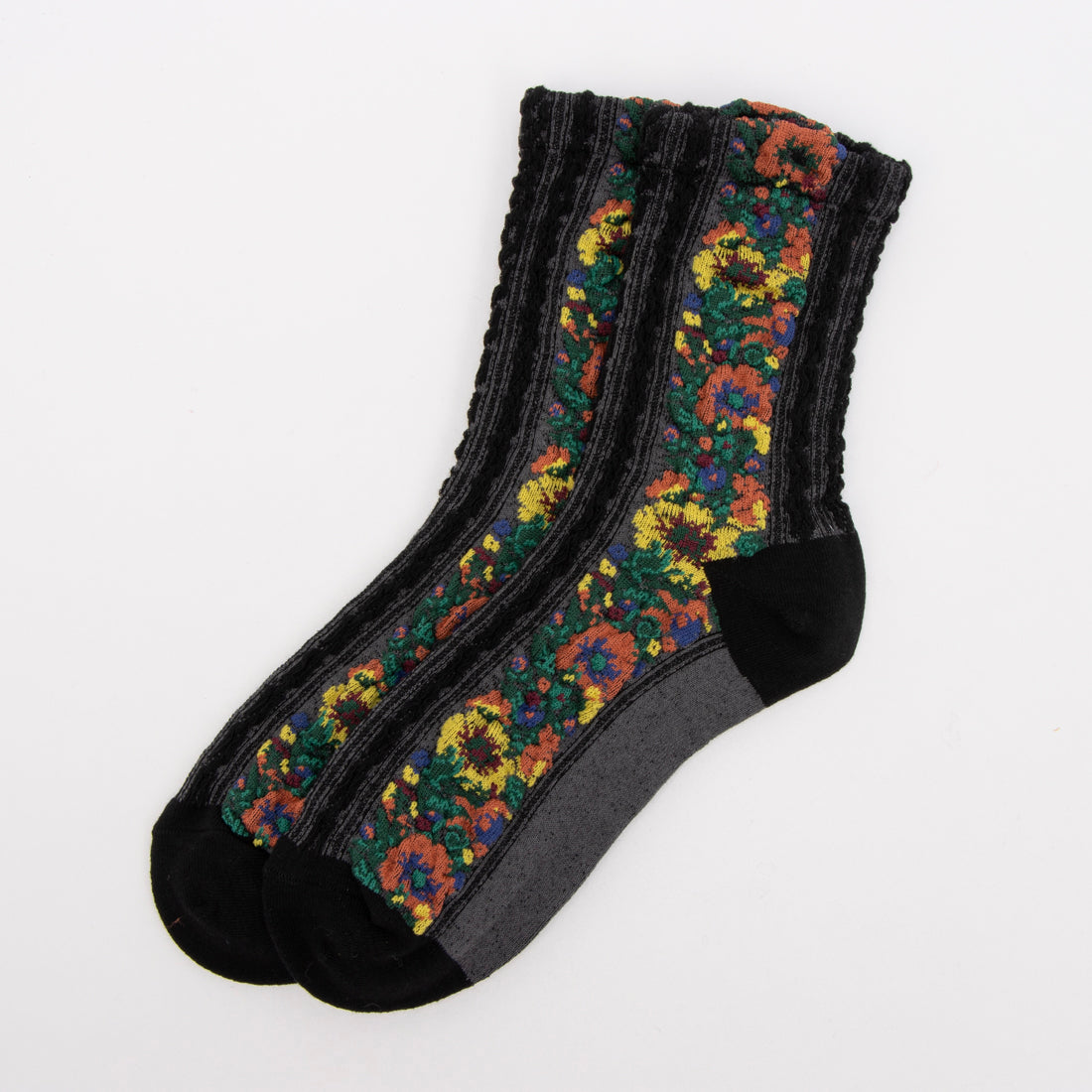 スタイロ styiro アンティークフラワー靴下 (ブラック) ブラック